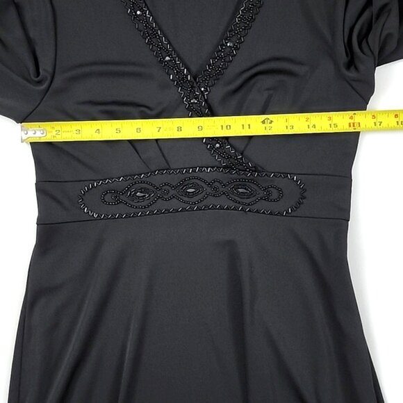 Talbots Petites Women's Black Fit & Flare Midi Dress Bead Neckline Waist Size 12 - Picture 14 of 16
